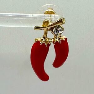 Red Chili Pepper Earring Enamel Southwestern Costume Jewelry Western Gold tone